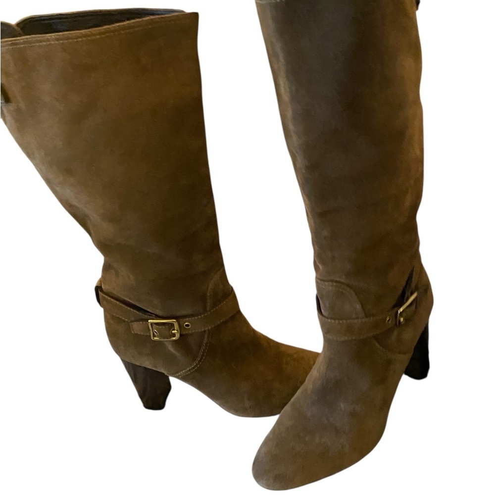 Coach Robynn mid-calf boots Flint Brown kidskin suede round toe Quiet Luxury - Picture 6 of 16